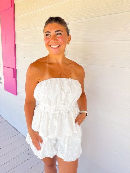 EYELET TUBE TOP & SHORTS SET