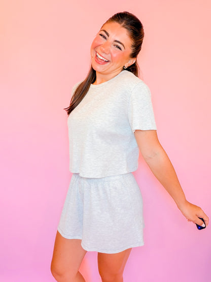 WAFFLE ROUND NECK TOP + SHORTS SET