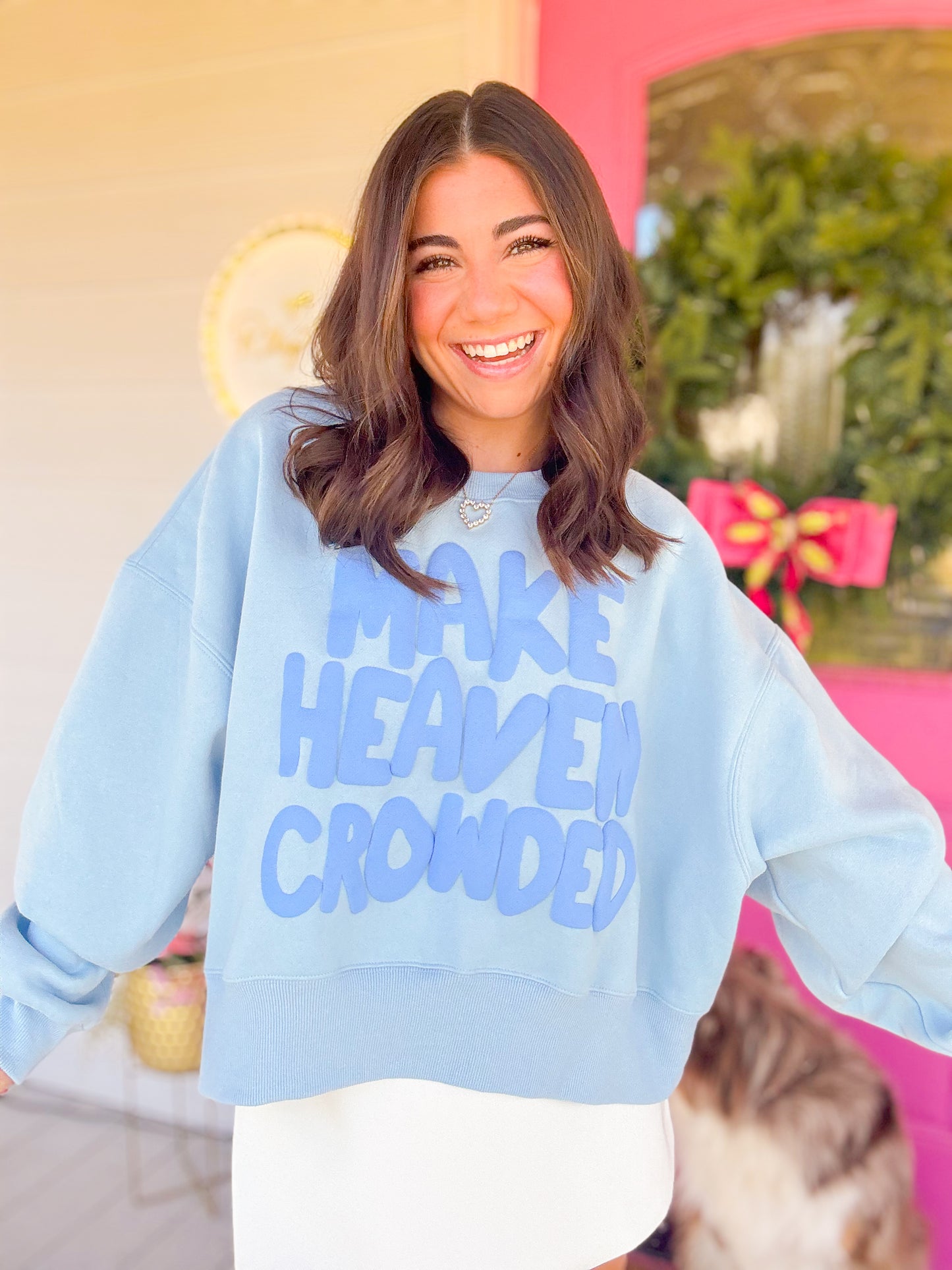 MAKE HEAVEN CROWDED PUFF CROP SWEATSHIRT