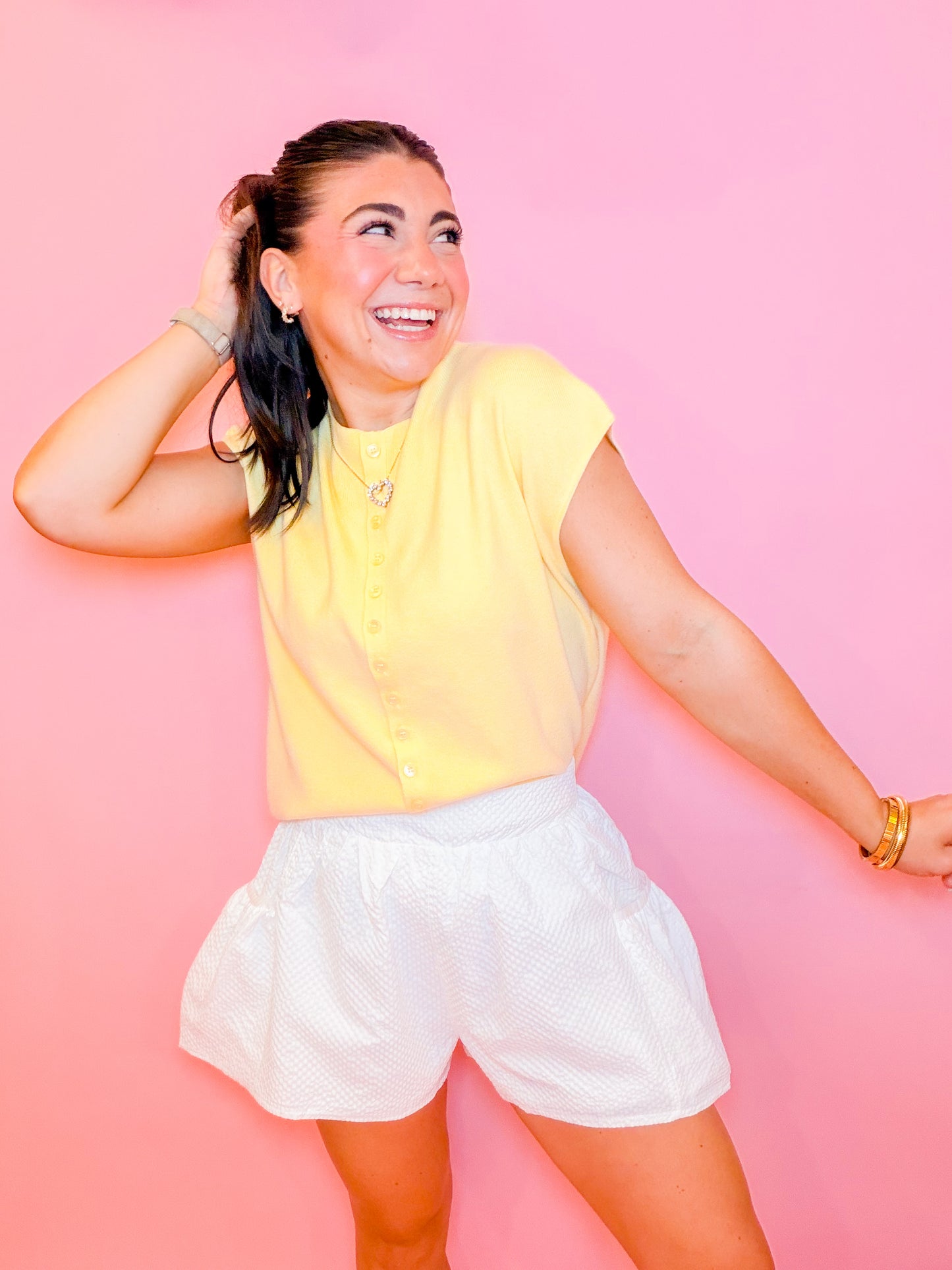 CAP SLEEVE LIGHTWEIGHT SWEATER - LEMON