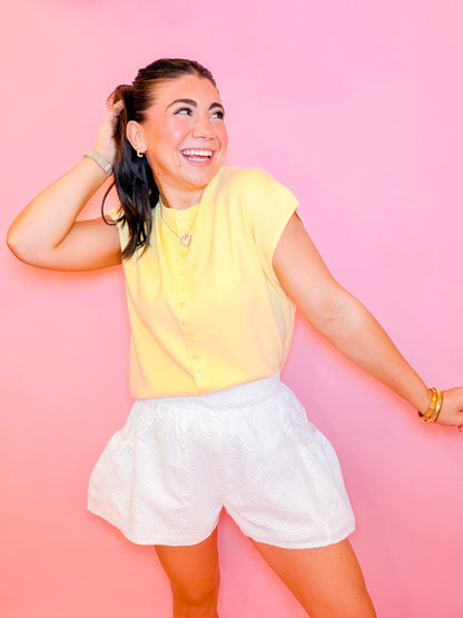 CAP SLEEVE LIGHTWEIGHT SWEATER - LEMON