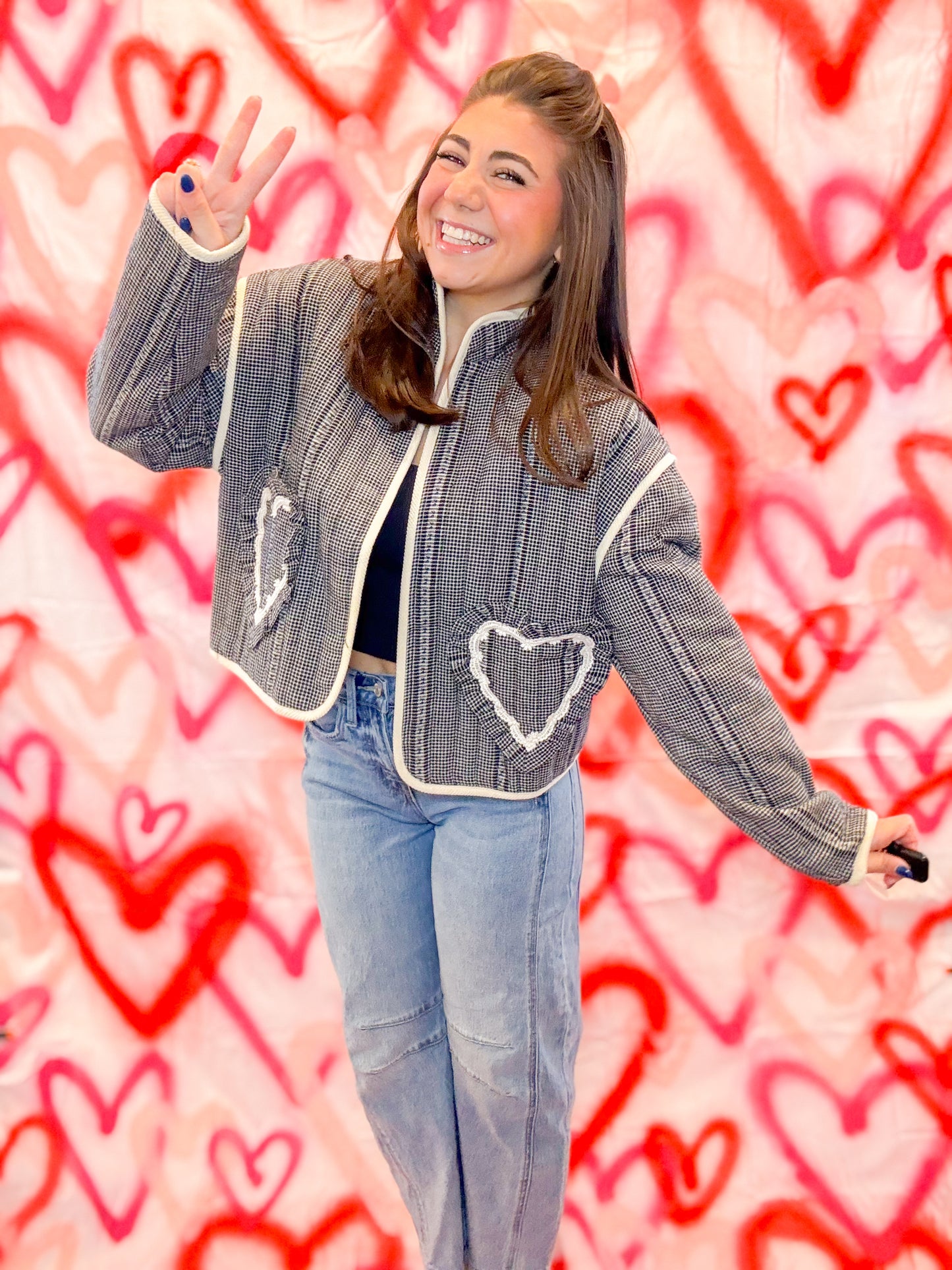 HEART POCKET QUILTED GINGHAM JACKET