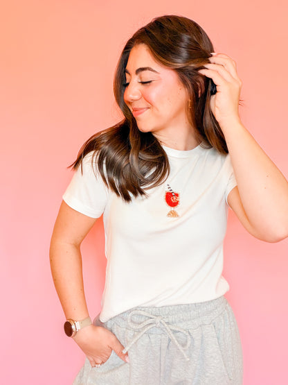 CREW NECK SHORT SLEEVE COCKTAIL BEADS TEE