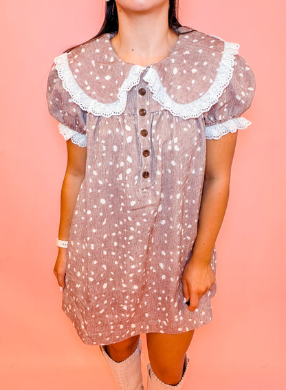 COLLARED MINI BABYDOLL DRESS - DEER