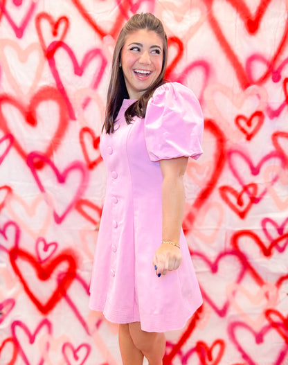 PUFF SLEEVE BUTTON DOWN MINI DRESS