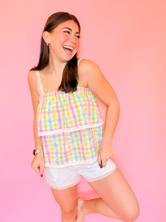 MULTICOLOR GINGHAM CAMI TOP
