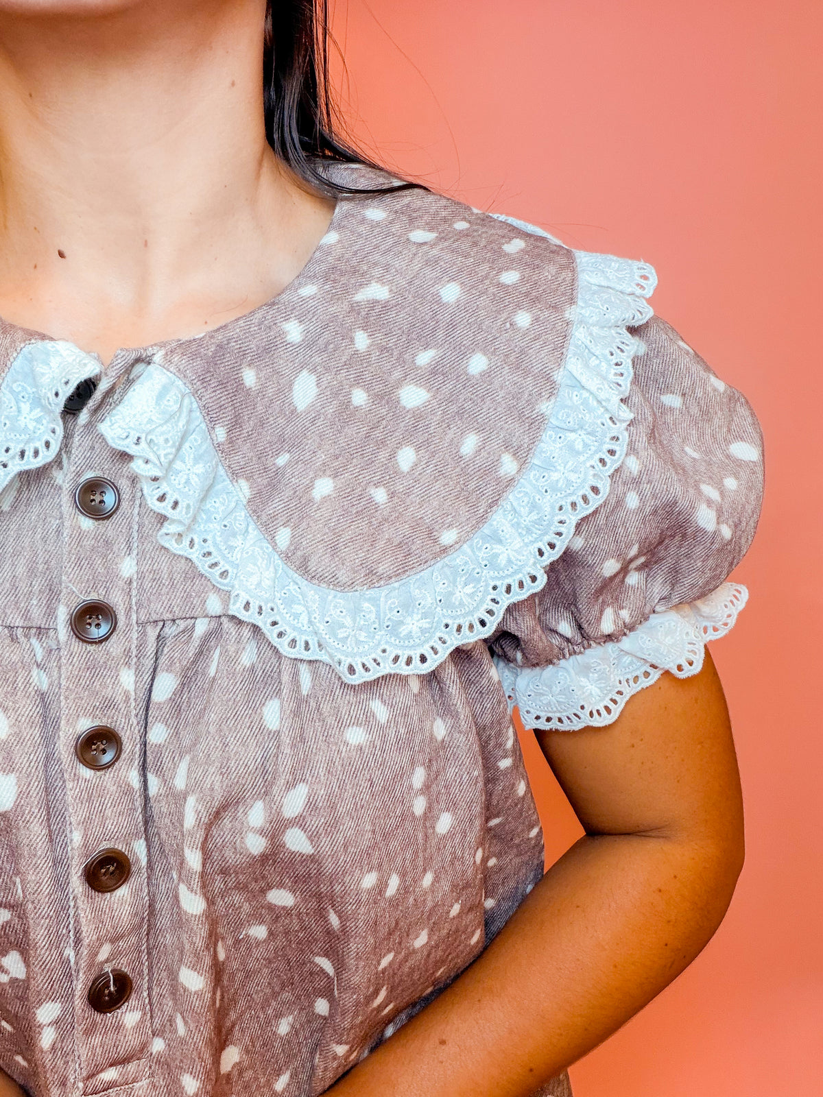 COLLARED MINI BABYDOLL DRESS - DEER
