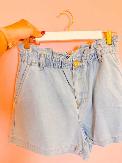 COTTON DENIM PAPERBAG SHORTS
