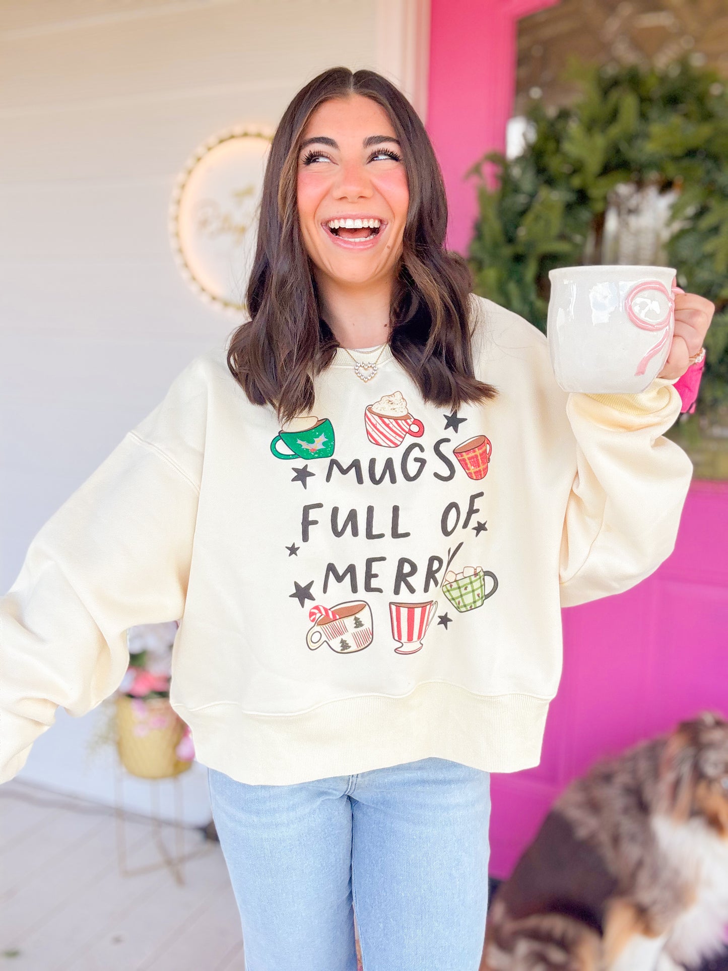 MUGS FULL OF MERRY CROP SWEATSHIRT