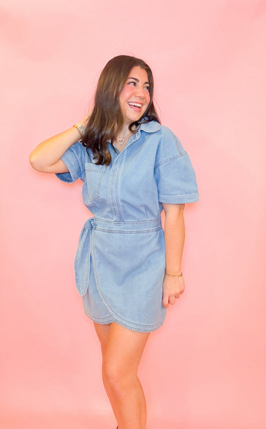 DENIM WRAP SKIRT MINI DRESS