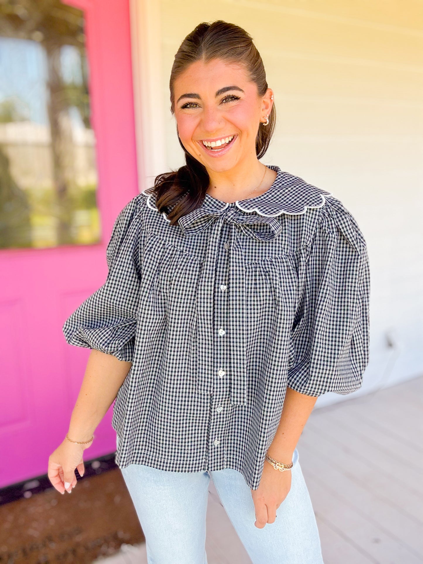 SCALLOPED DETAIL PLAID SHIRT