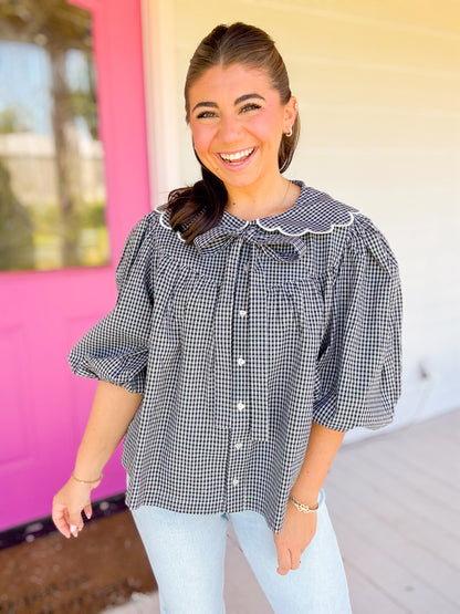 SCALLOPED DETAIL PLAID SHIRT