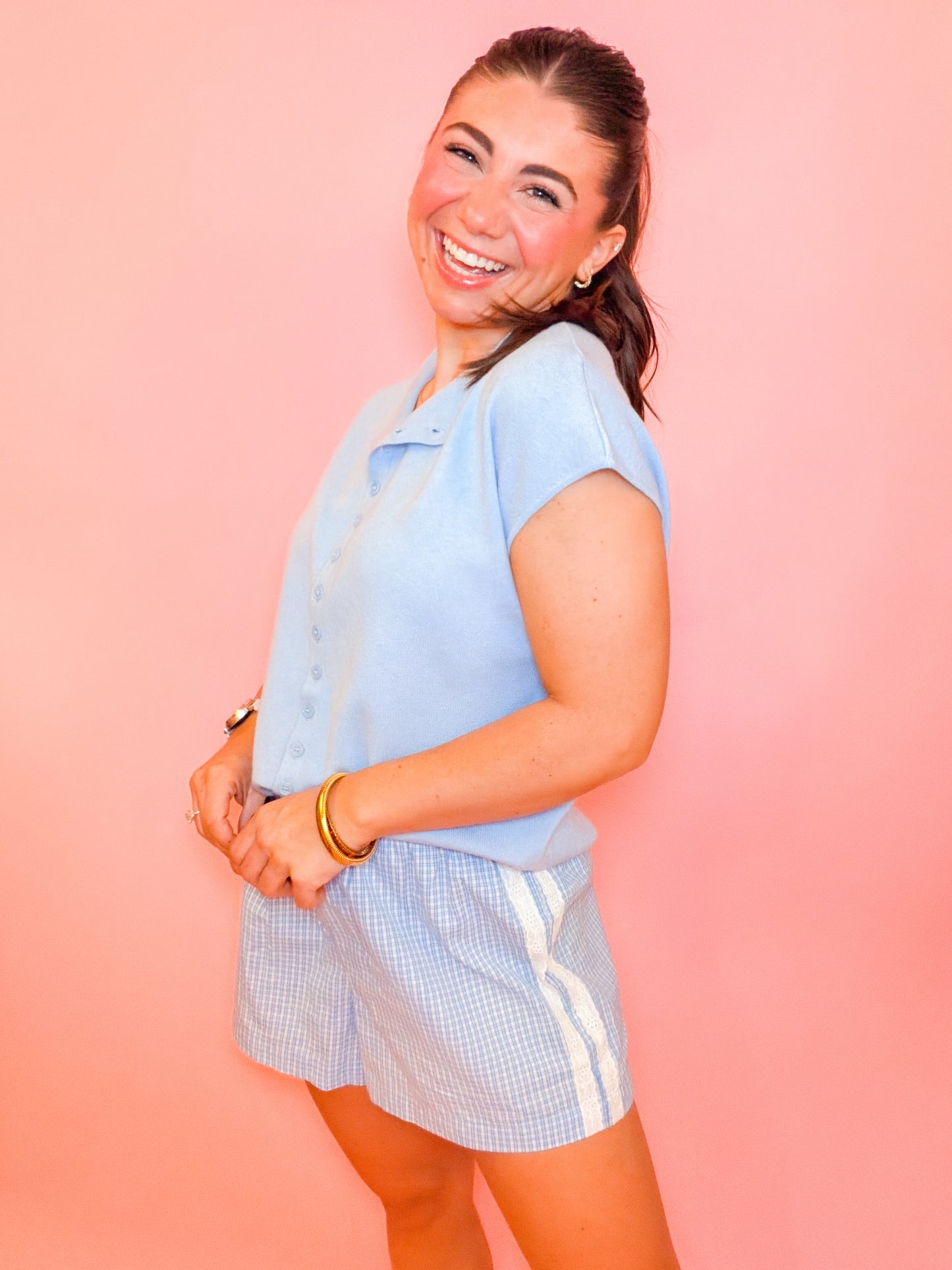 CAP SLEEVE LIGHTWEIGHT SWEATER - LIGHT BLUE