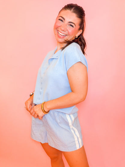 CAP SLEEVE LIGHTWEIGHT SWEATER - LIGHT BLUE