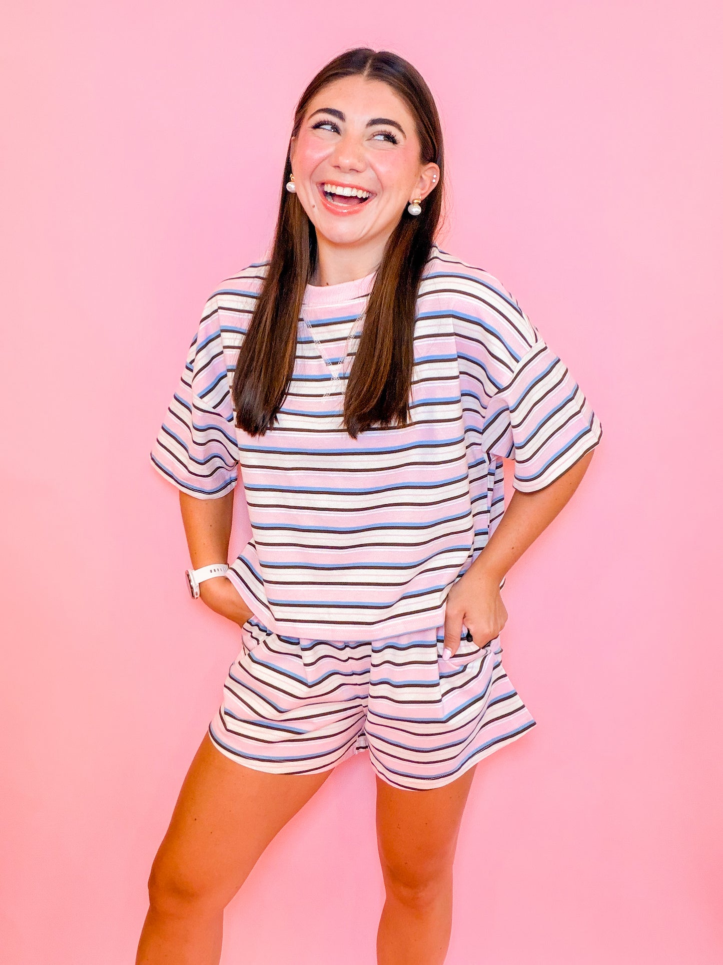 STRIPED BOXY TEE + SHORTS SET - NEOPOLITAN