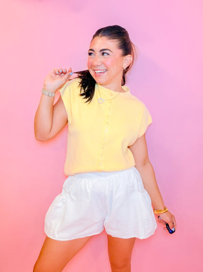CAP SLEEVE LIGHTWEIGHT SWEATER - LEMON