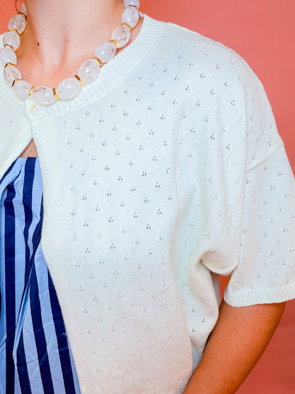 POINTELLE SINGLE BUTTON CARDIGAN - IVORY