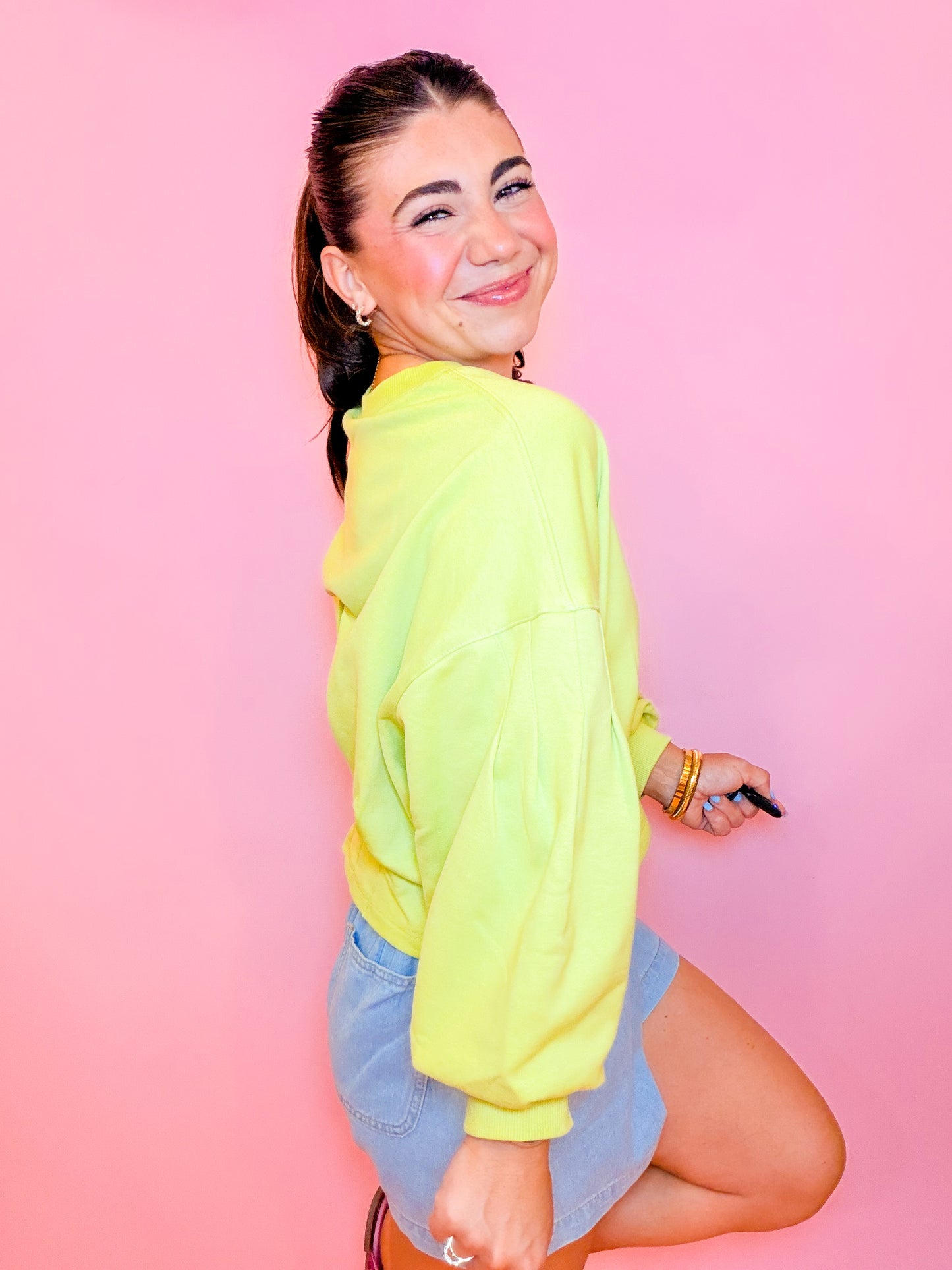 PUFF SLEEVE PLEATED TOP - CHARTREUSE
