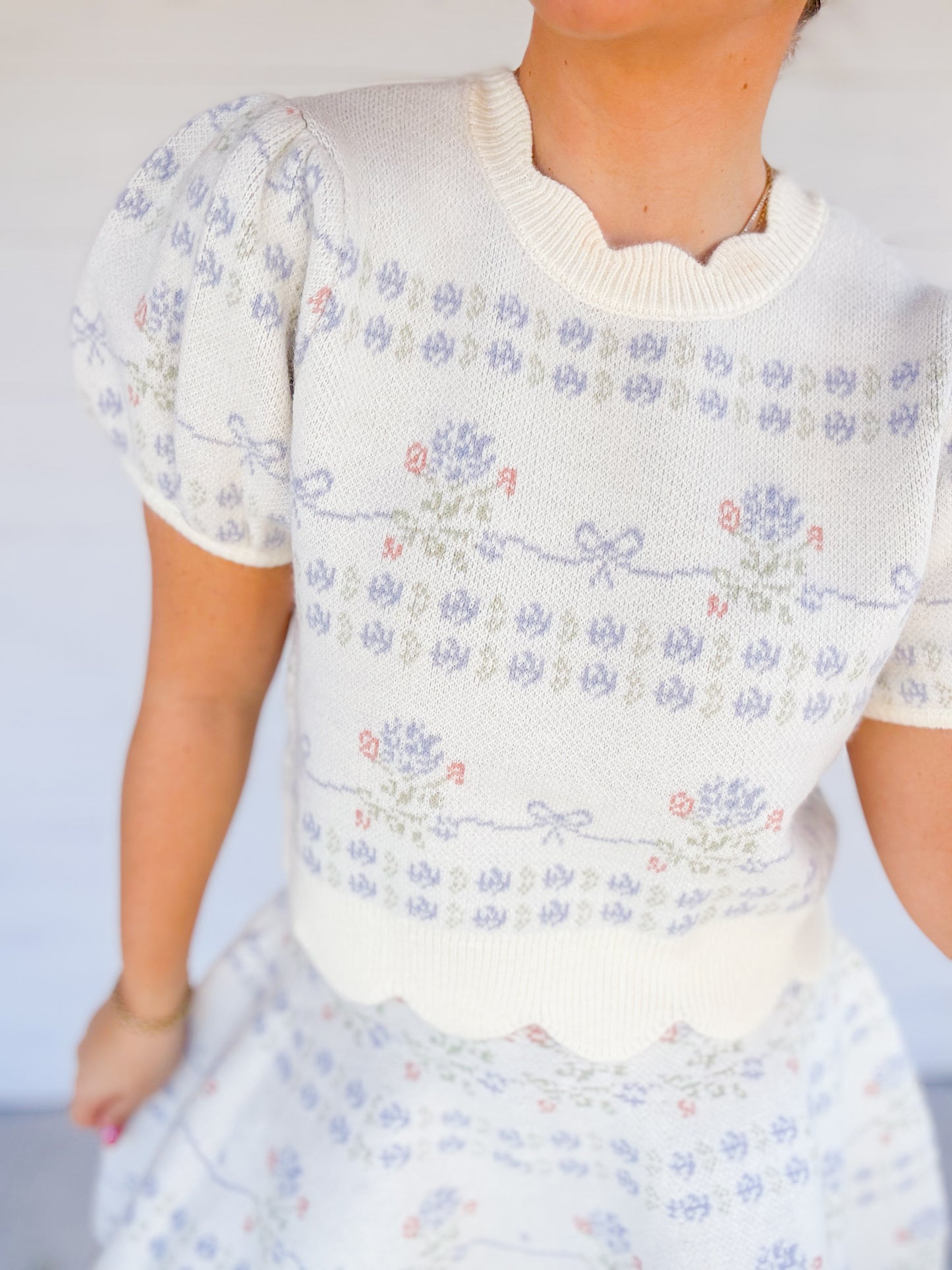 JACQUARD KNIT TOP & MINI SKIRT SET