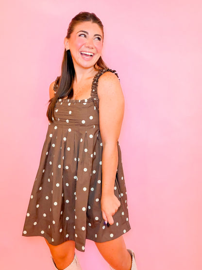 RUFFLED STRAP POLKA DOT MINI DRESS