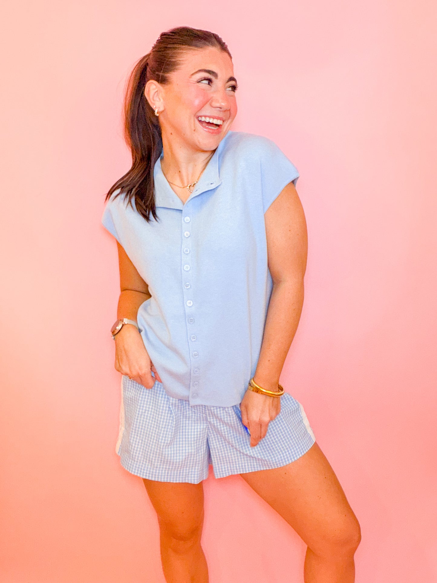 CAP SLEEVE LIGHTWEIGHT SWEATER - LIGHT BLUE