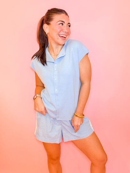 CAP SLEEVE LIGHTWEIGHT SWEATER - LIGHT BLUE