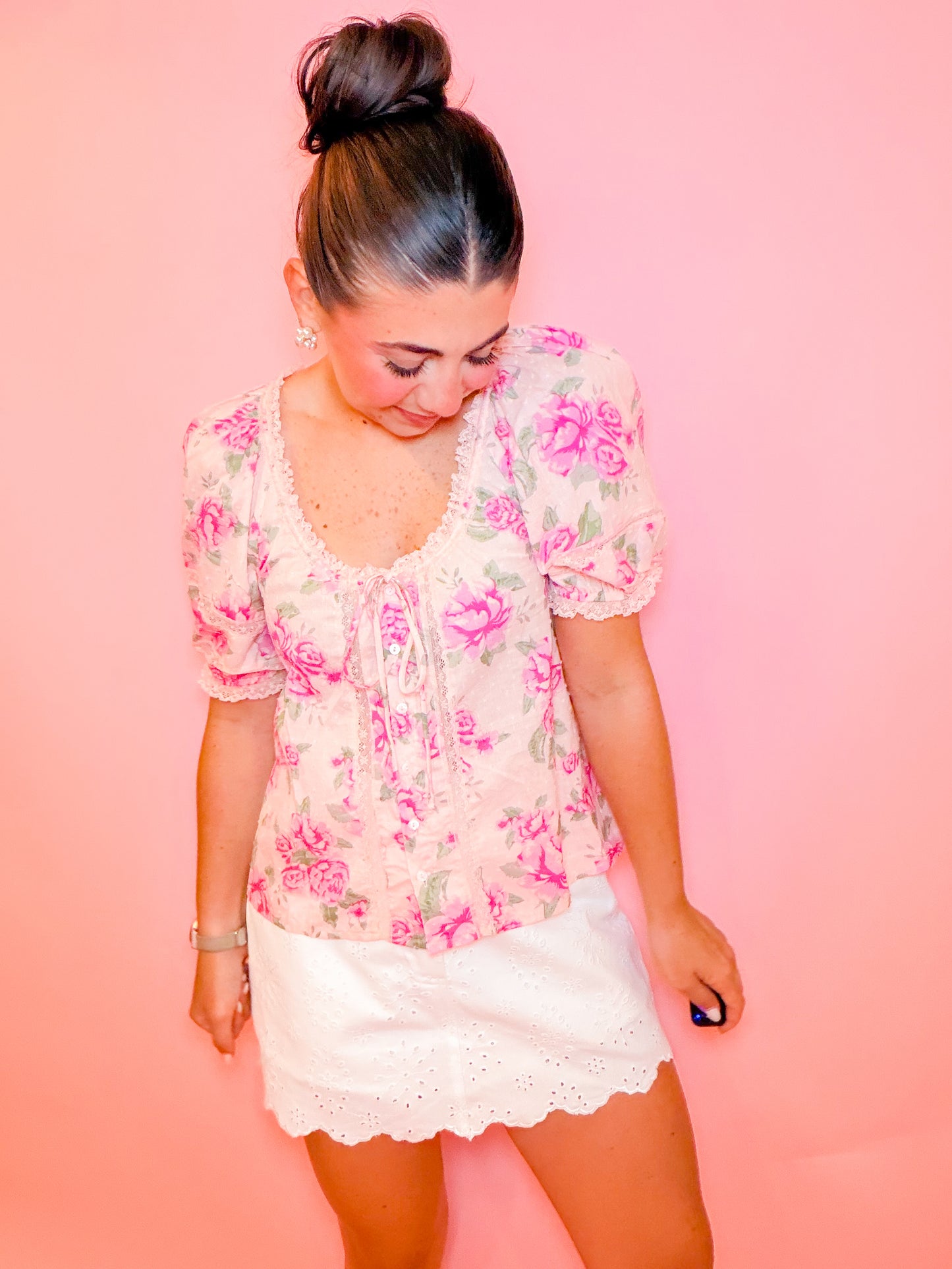 PINK FLORAL LACE TOP