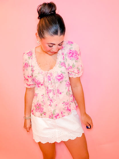PINK FLORAL LACE TOP