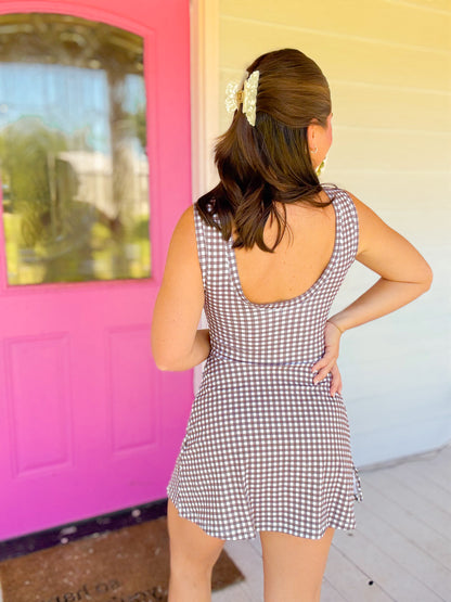 GINGHAM WRAP TIE FRONT DRESS