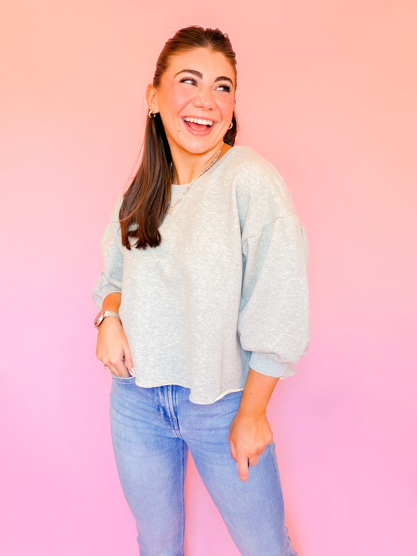 RAW EDGE 3/4 SLEEVE SWEATSHIRT