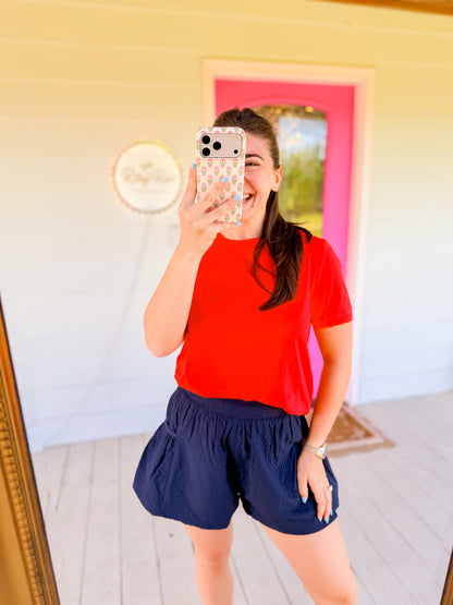 LIGHTWEIGHT SEERSUCKER SHORTS - NAVY