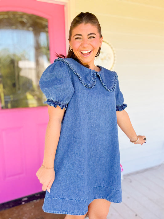 DENIM COLLARED MINI DRESS