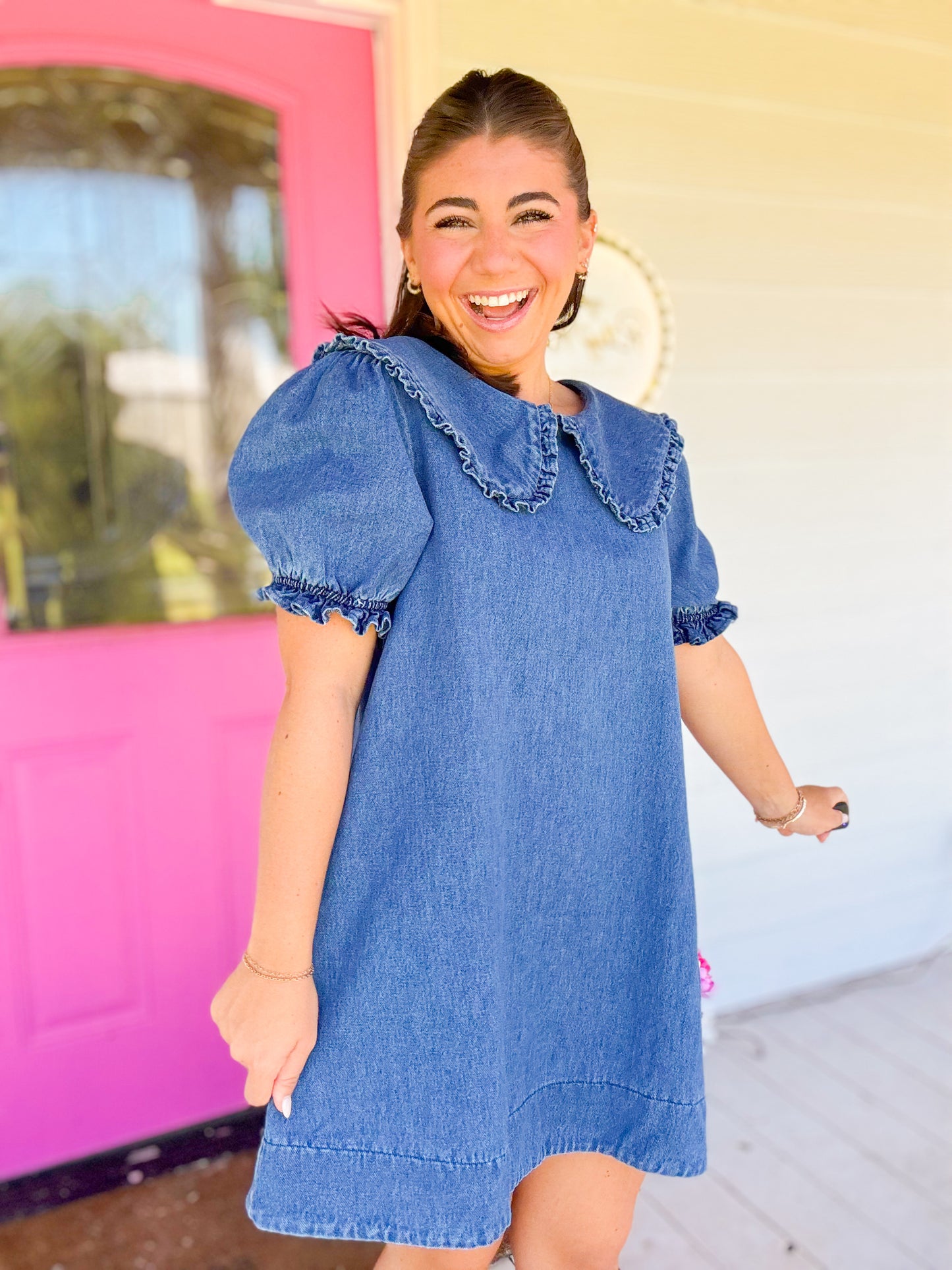 DENIM COLLARED MINI DRESS