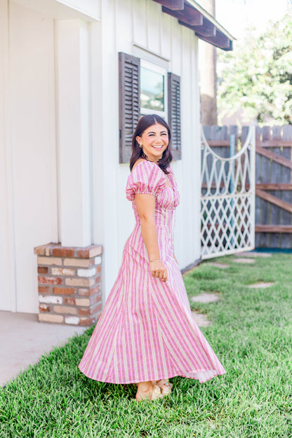 PRINTED PUFF SLEEVE MIDI DRESS
