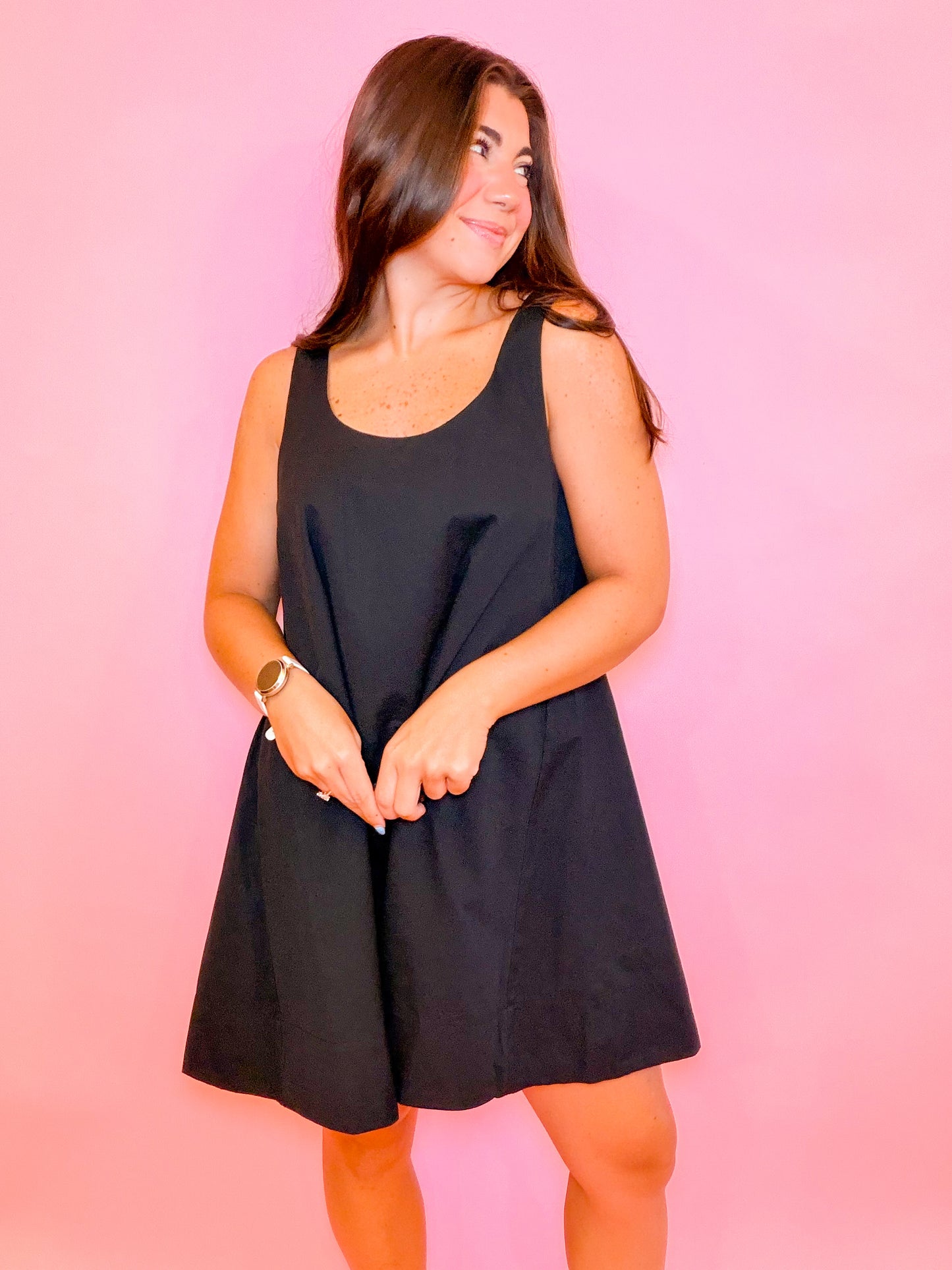 SLEEVELESS SWING DRESS - BLACK