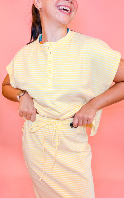 STRIPED HENLEY TOP + MIDI SKIRT SET - DAISY
