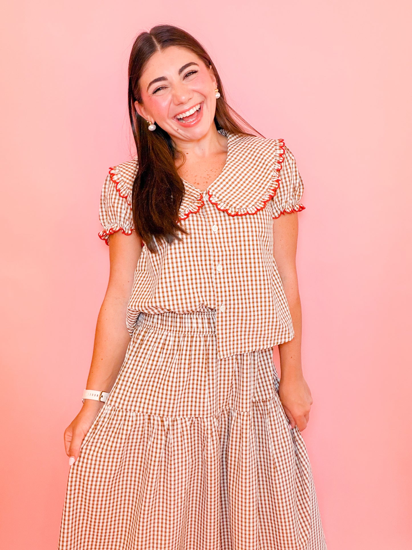 PETER PAN COLLAR BLOUSE + TIERED MAXI SKIRT SET