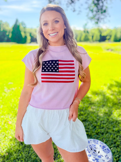 MOCK NECK USA FLAG GRAPHIC SWEATER