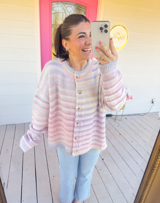 RAINBOW BUTTON UP KNIT SWEATER CARDIGAN