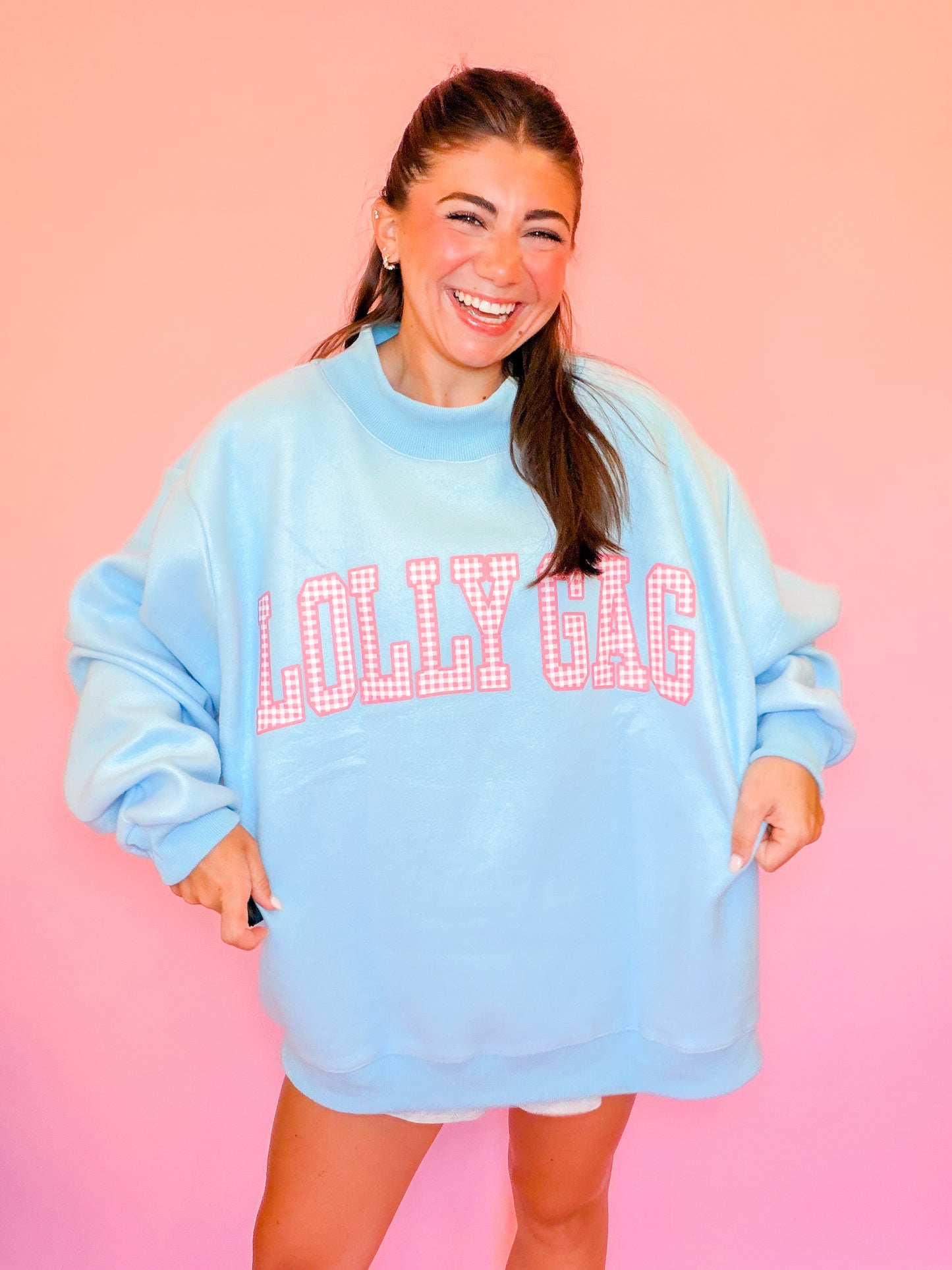 DILLY DALLY/LOLLY GAG GINGHAM REVERSIBLE MOCK NECK SWEATSHIRT