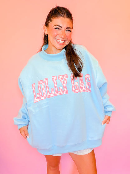DILLY DALLY/LOLLY GAG GINGHAM REVERSIBLE MOCK NECK SWEATSHIRT