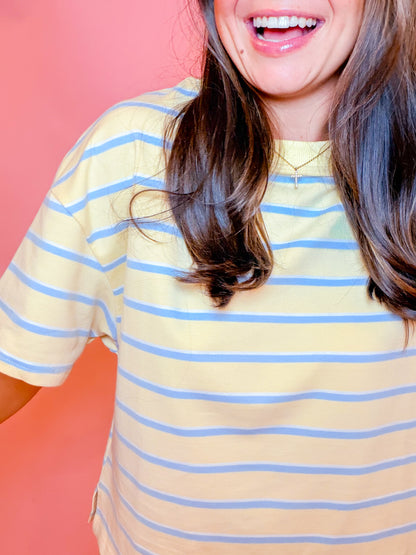 STRIPED LOUNGE TOP & MINI SKORT SET - YELLOW/BLUE