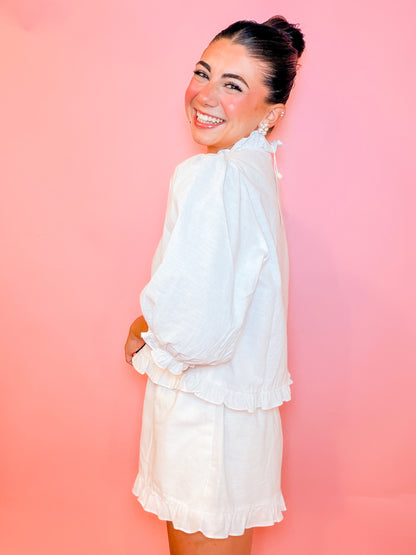 RUFFLE LINEN SHIRT + SHORTS SET