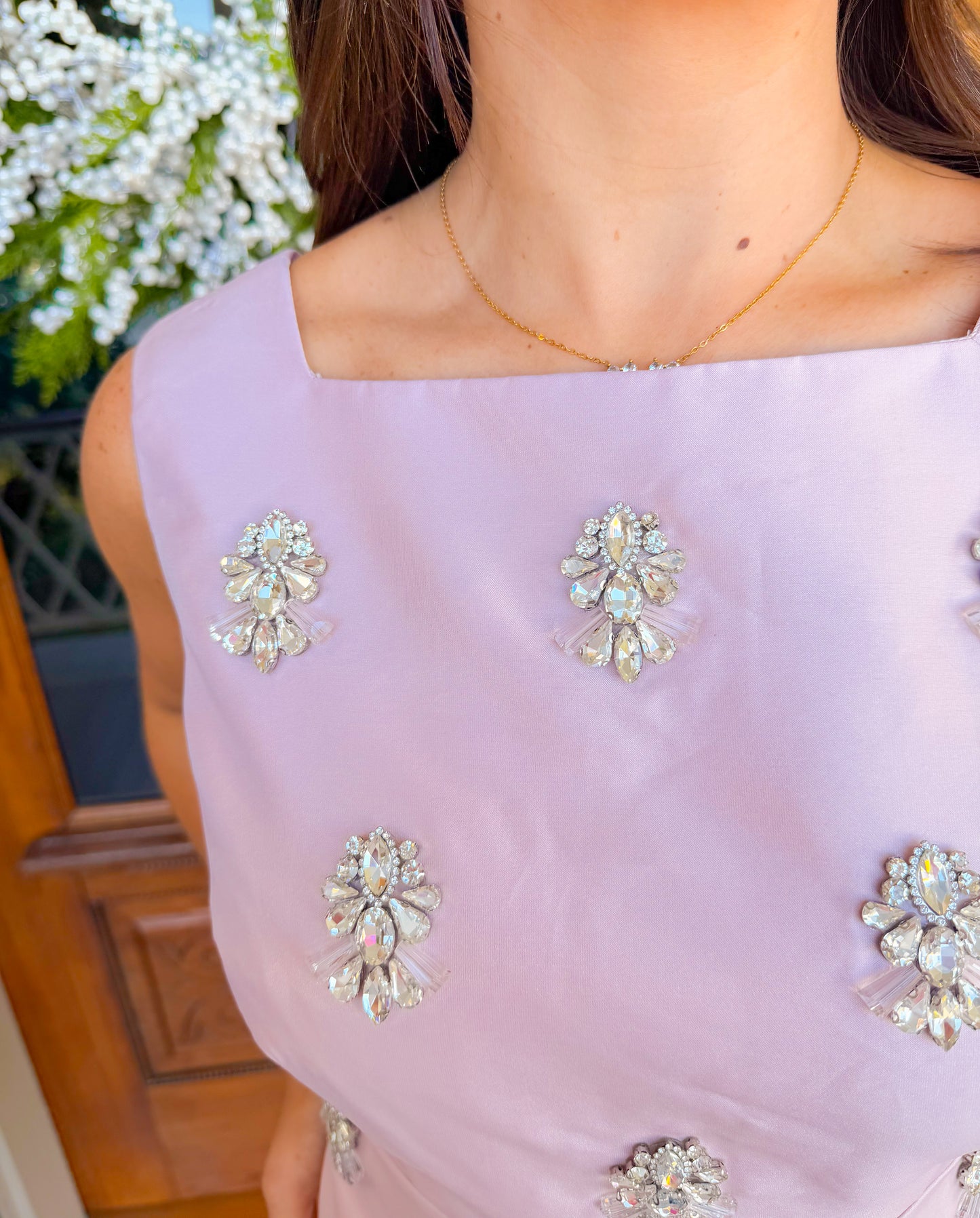 RHINESTONE TRIM SLEEVELESS MINI DRESS