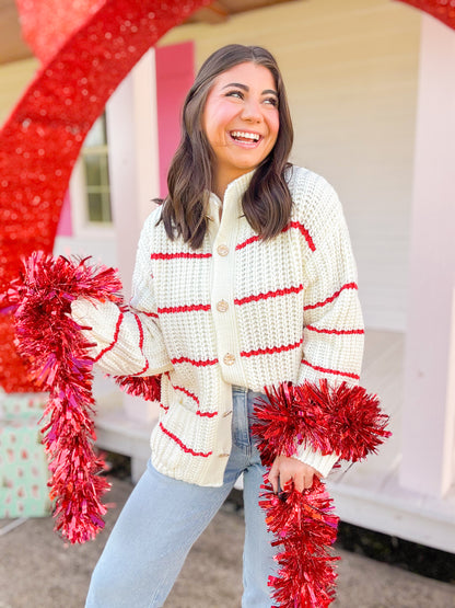 CHUNKY RED STRIPE CARDIGAN
