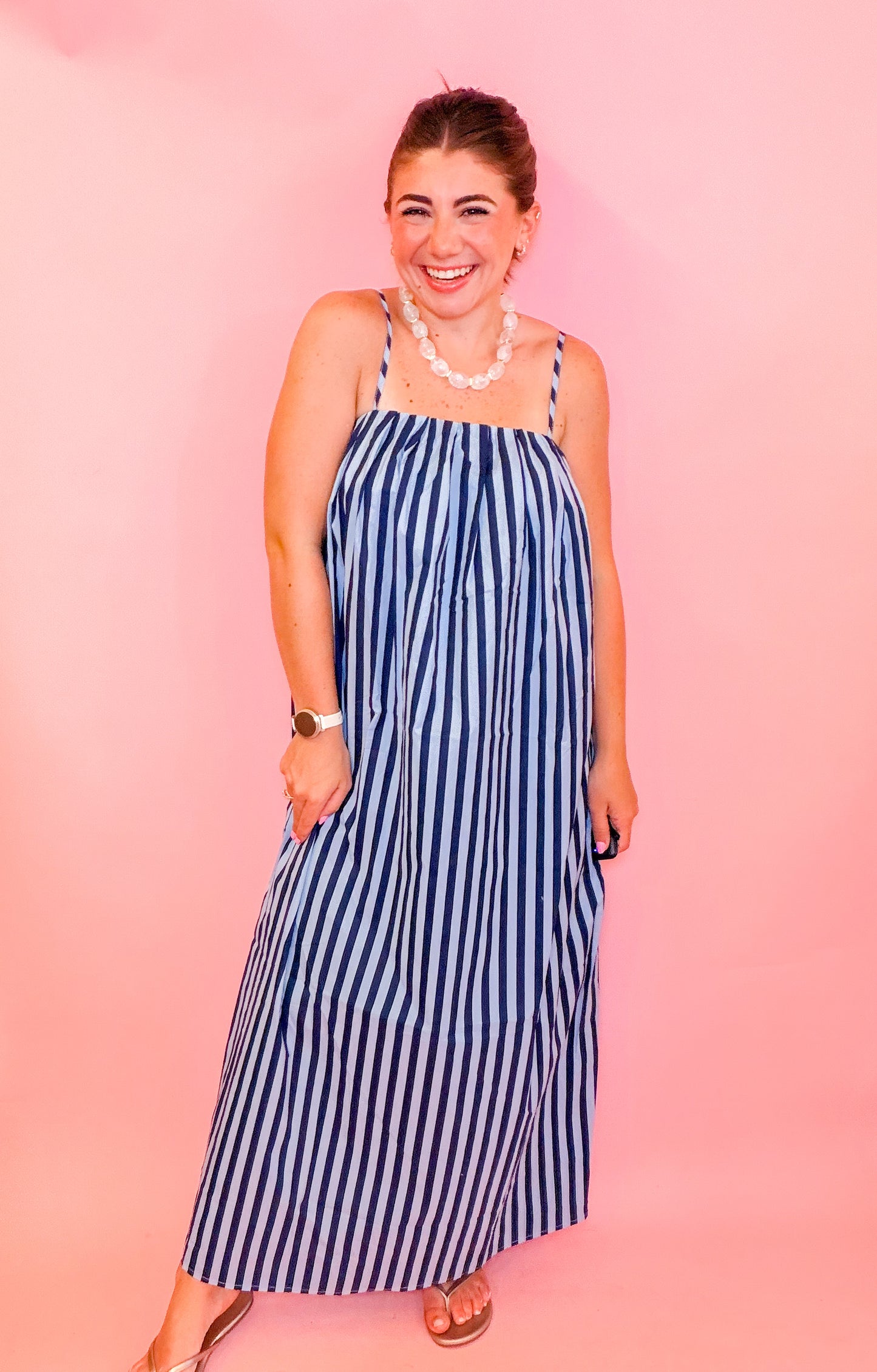 STRIPED MIDI DRESS -  BLUE/NAVY