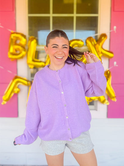 DOORBUSTER LONG SLEEVE CREW NECK SWEATER CARDIGAN - LAVENDER