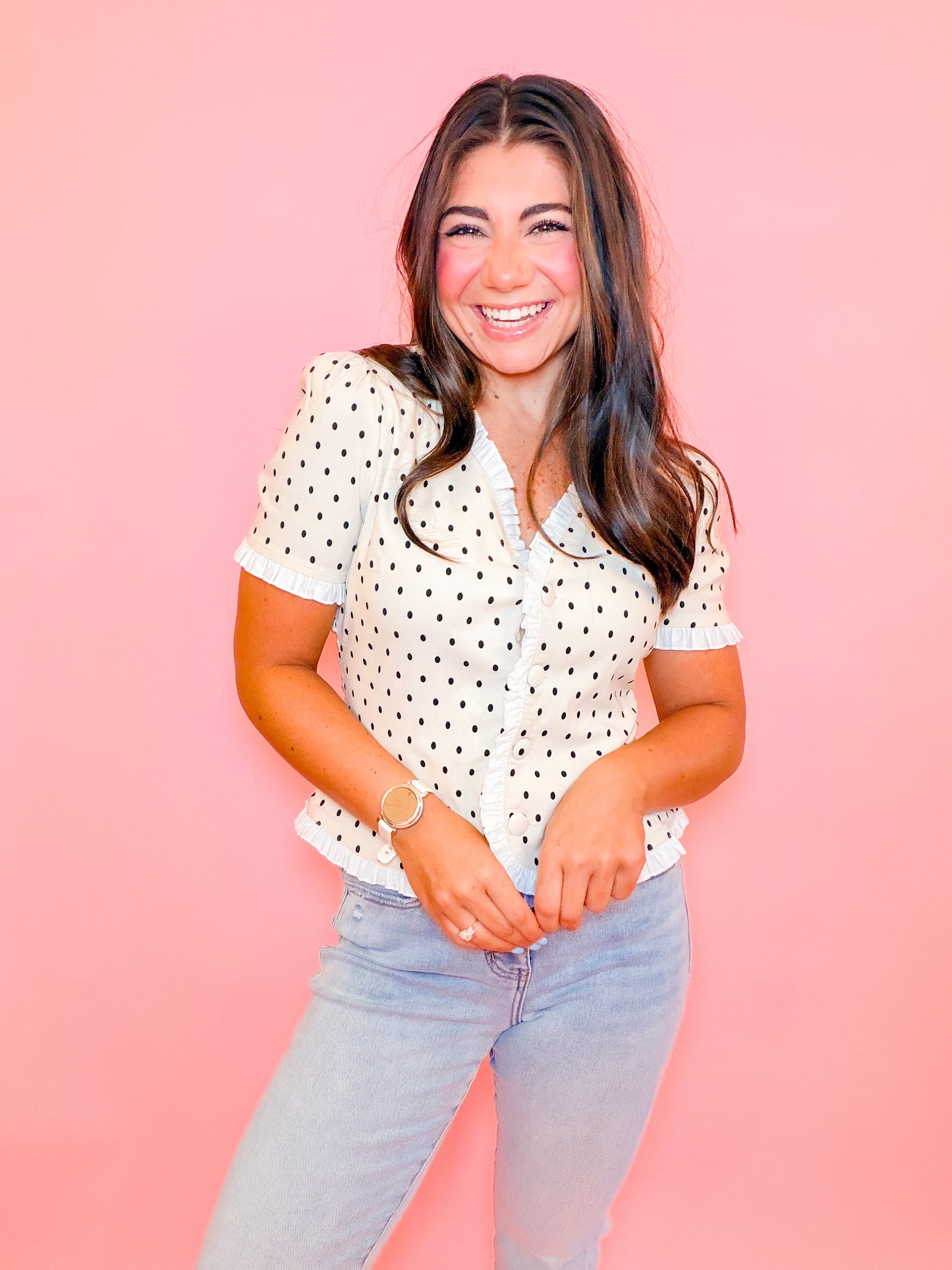 POLKA DOT STRETCH KNIT TOP