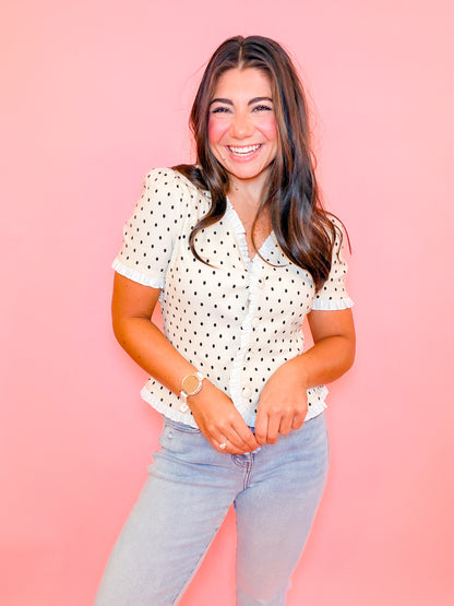 POLKA DOT STRETCH KNIT TOP