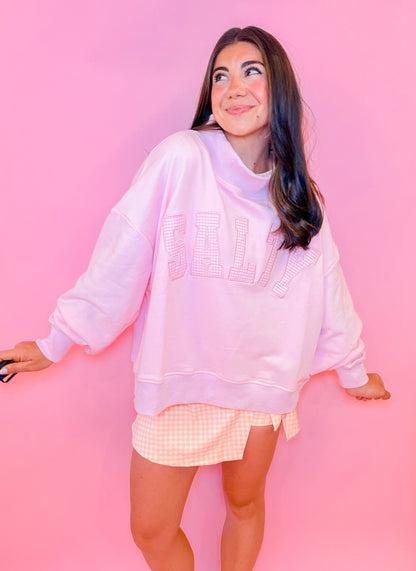 GINGHAM 'SALTY' OVERSIZED MOCK NECK SWEATSHIRT